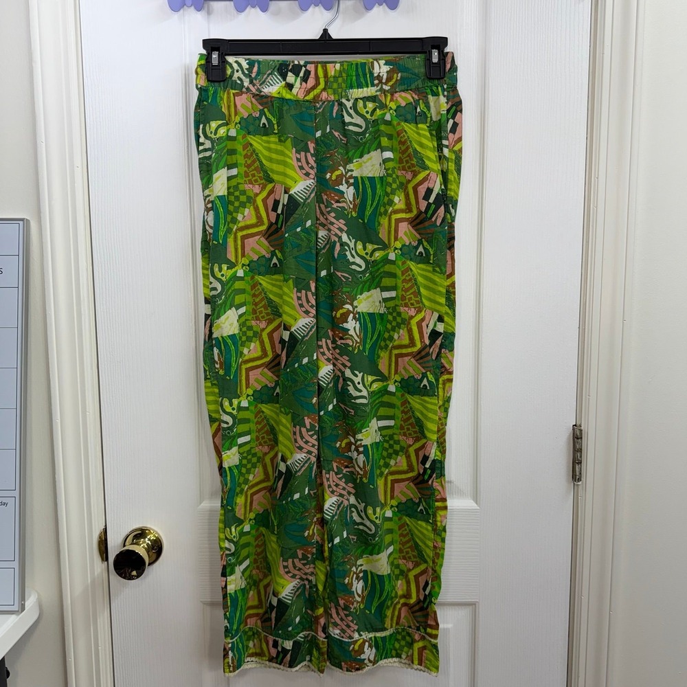 Haute Hippie green‎ geometric pull on flowy straight pocket lightweight pants S